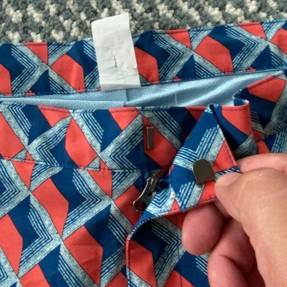 Fair Harbor Swim Shorts Mens 38 Blue Geometric Trunks Lined Stretch Quick Dry